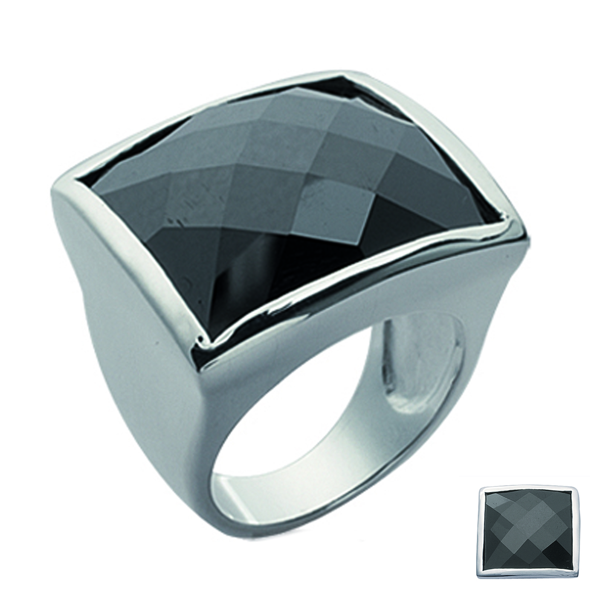 Bague Argent \'Zen Séduction\' noir argenté (rhodié) - 22 mm - [D7308]