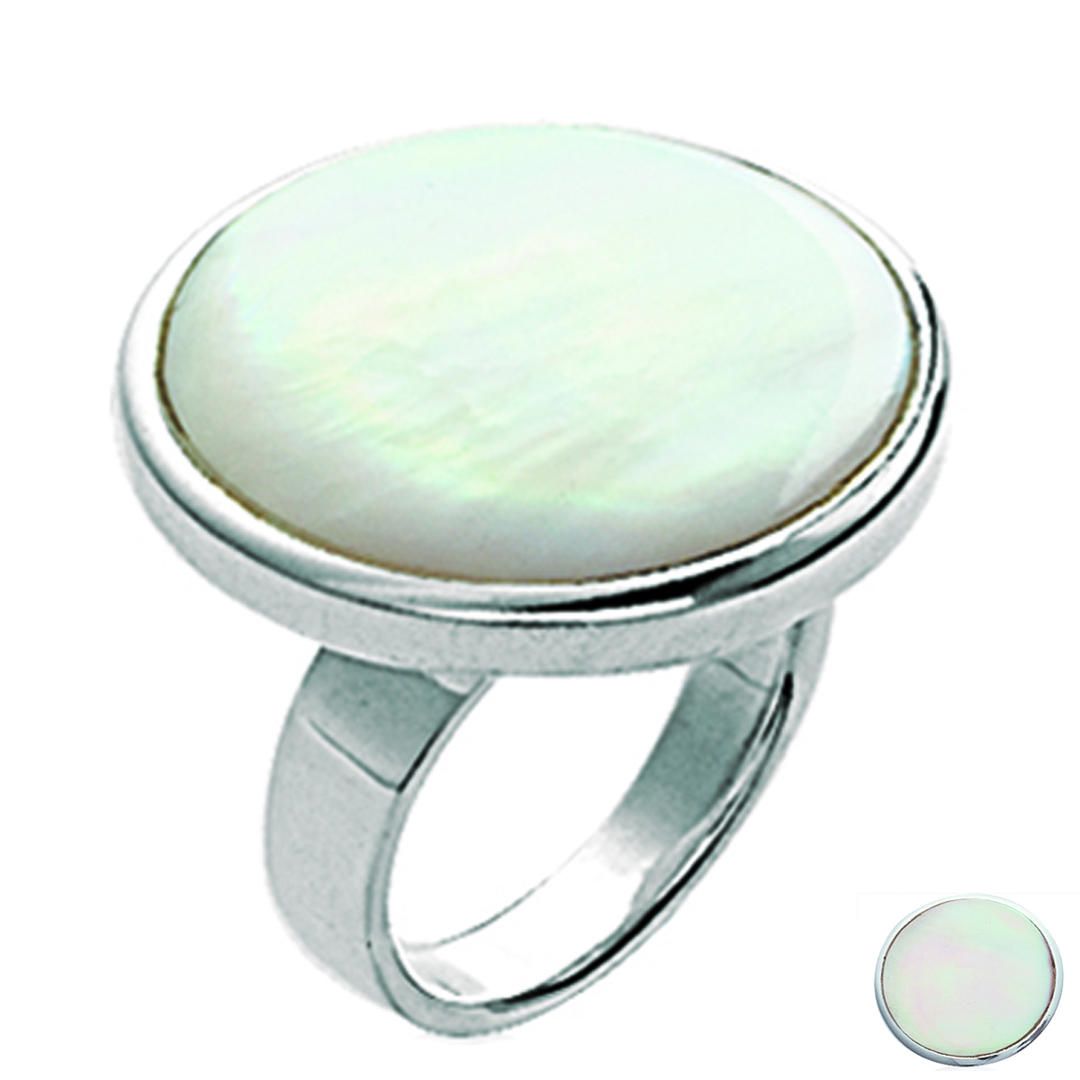 Bague Argent \'Oeil de Sagesse\' blanc argenté - 20 mm - [D7311]