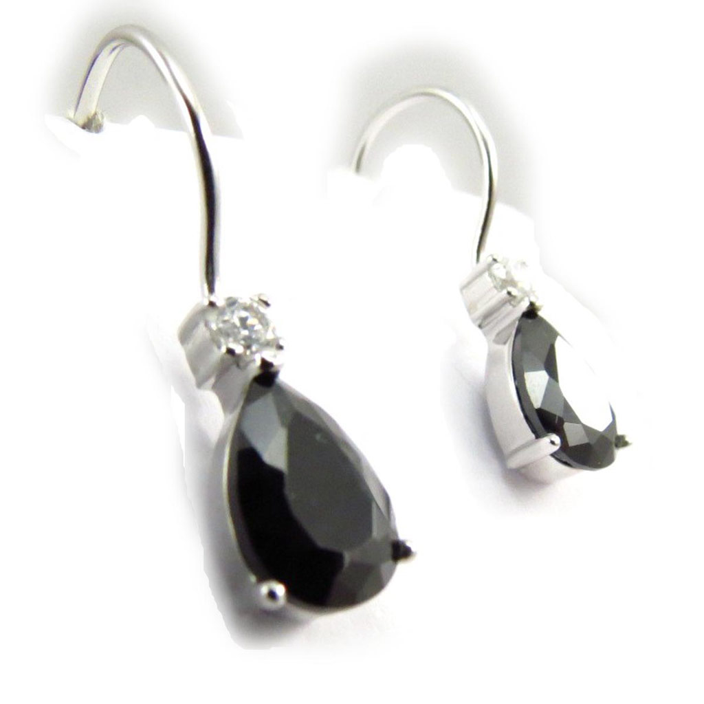 Boucles Argent \'Goutte Cristalline\' Noir Blanc - [F6226]