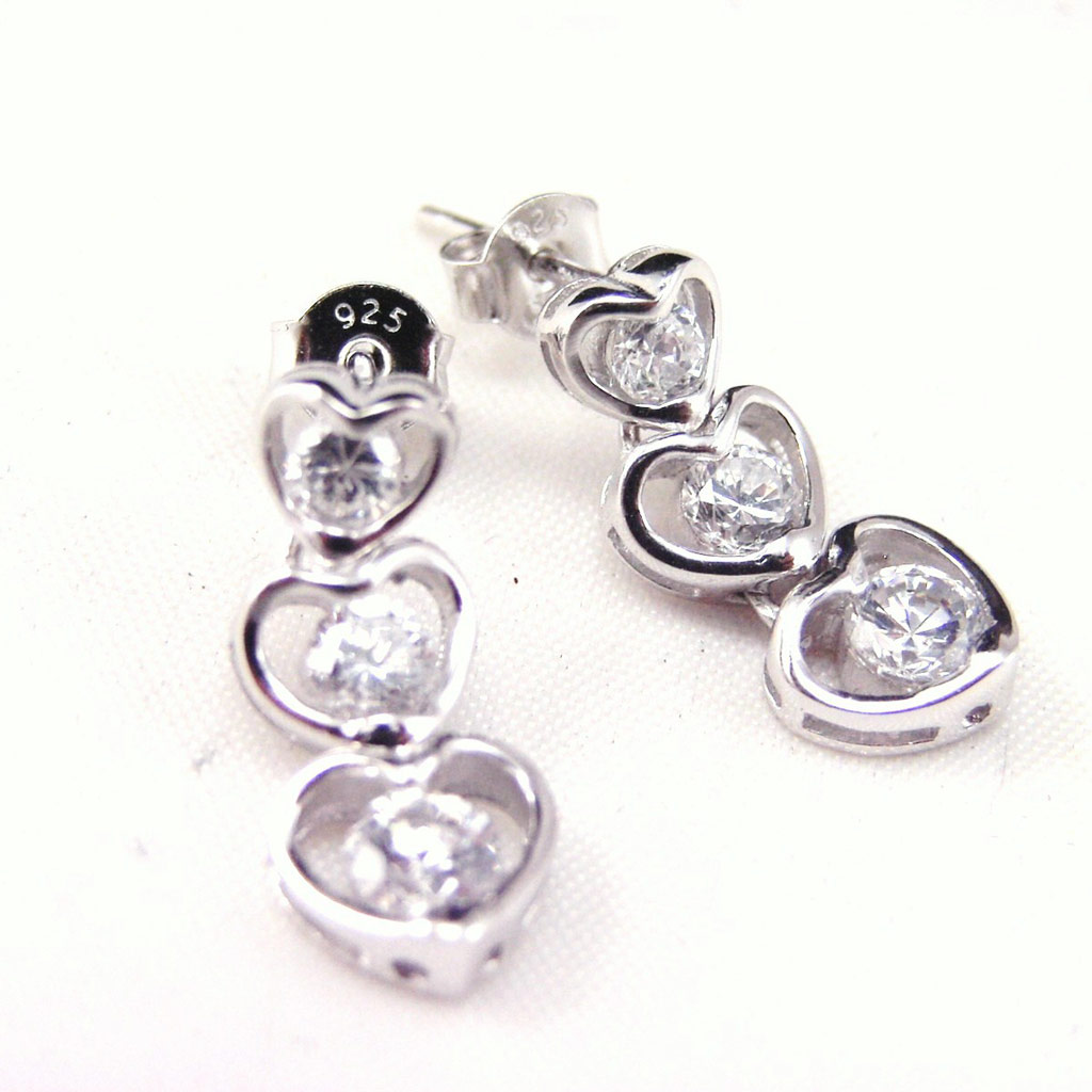 Boucles Argent \'Love Love\' Blanc - [F6245]