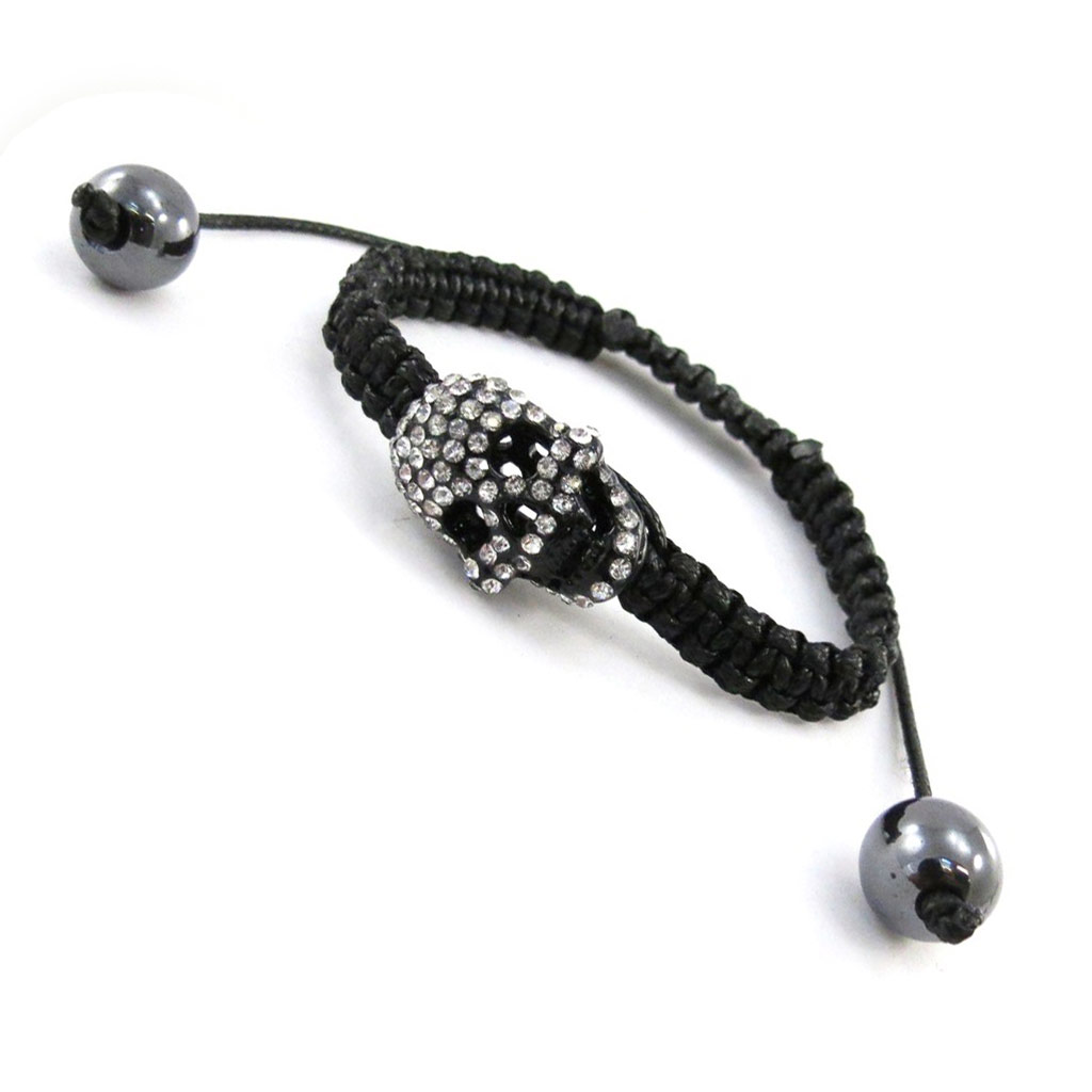 Bracelet créateur shambhala \'Tête de Mort\' noir  - [J1718]