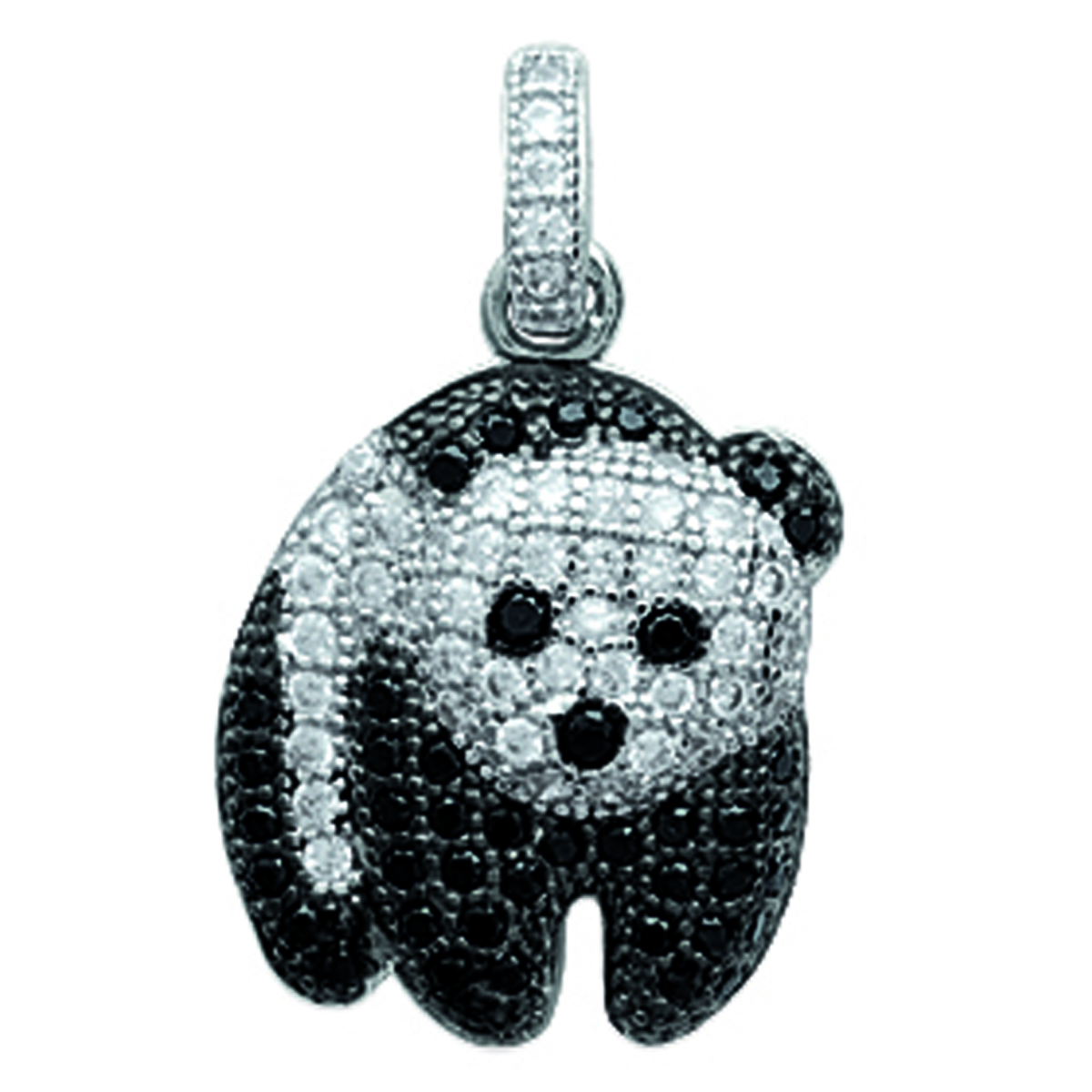 Pendentif Argent \'Panda\' noir blanc argenté (rhodié) - 21x13 mm - [M1713]