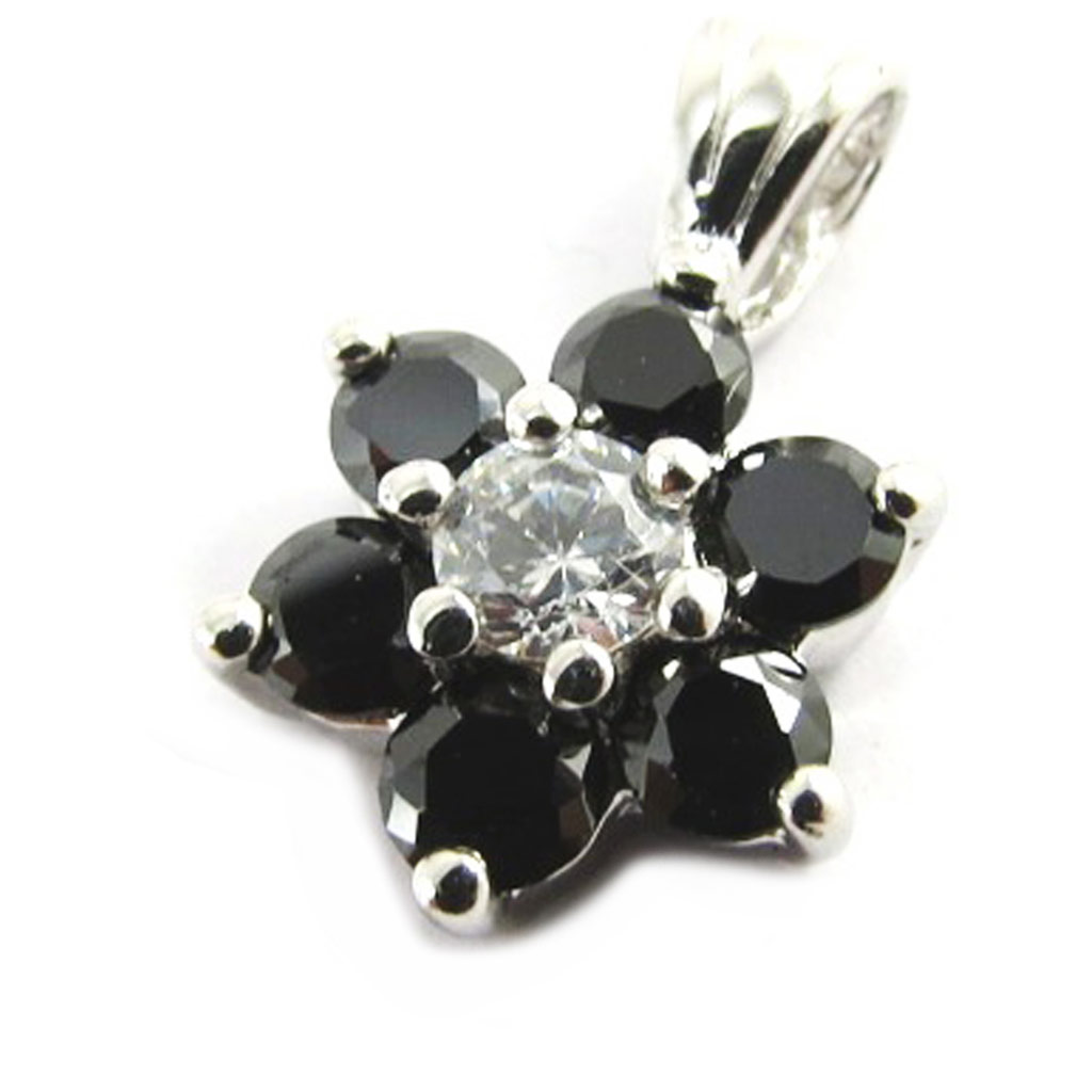 Pendentif argent \'Fleur de Cristal\' noir - [M1730]