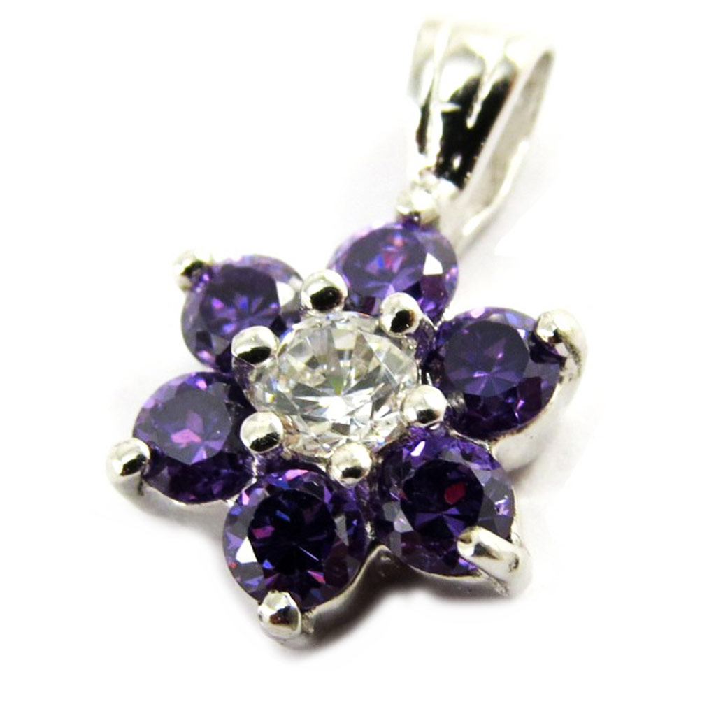 Pendentif argent \'Fleur de Cristal\' violet - [M1731]