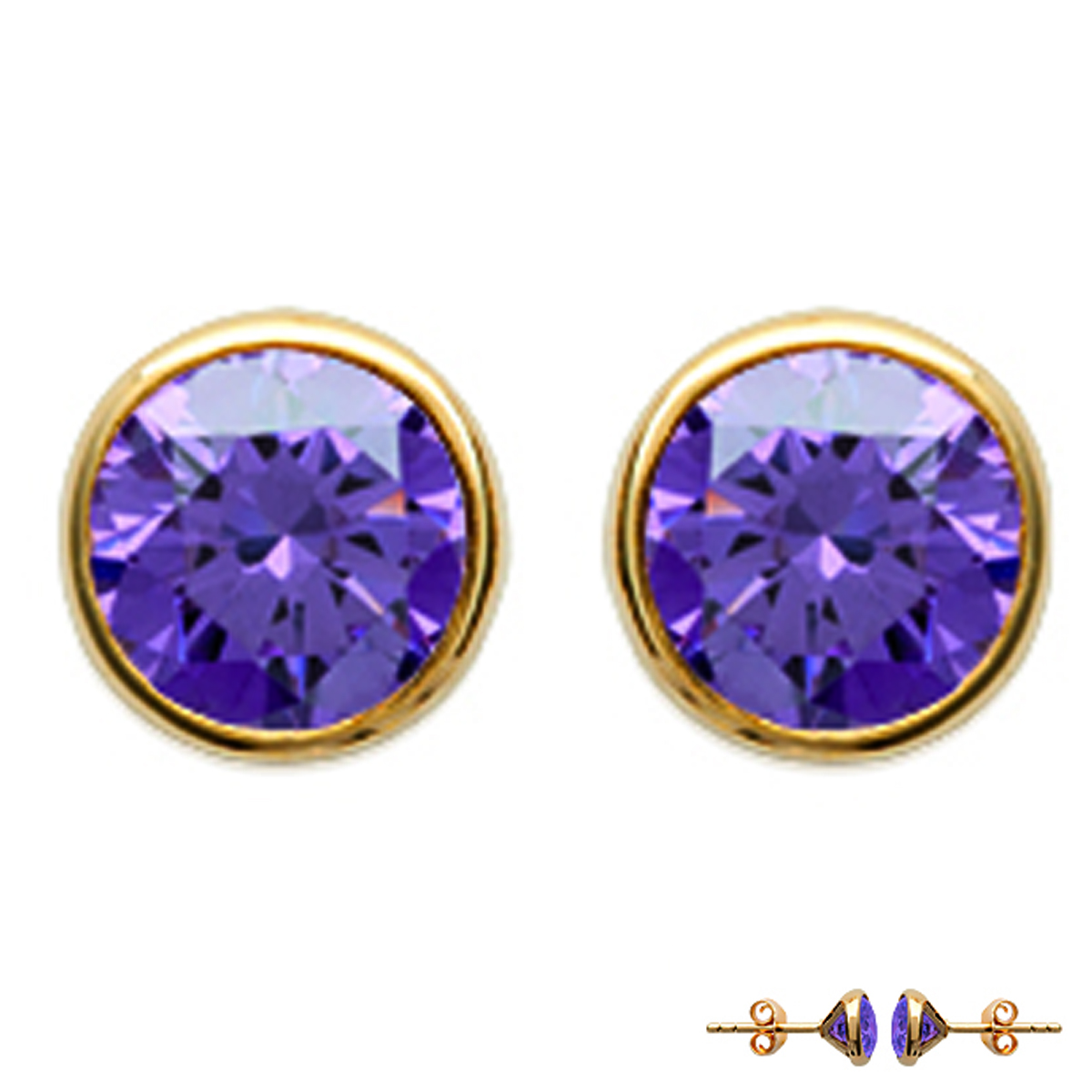 Boucles Plaqué Or \'Unique\' améthyste 6 mm - [M1789]