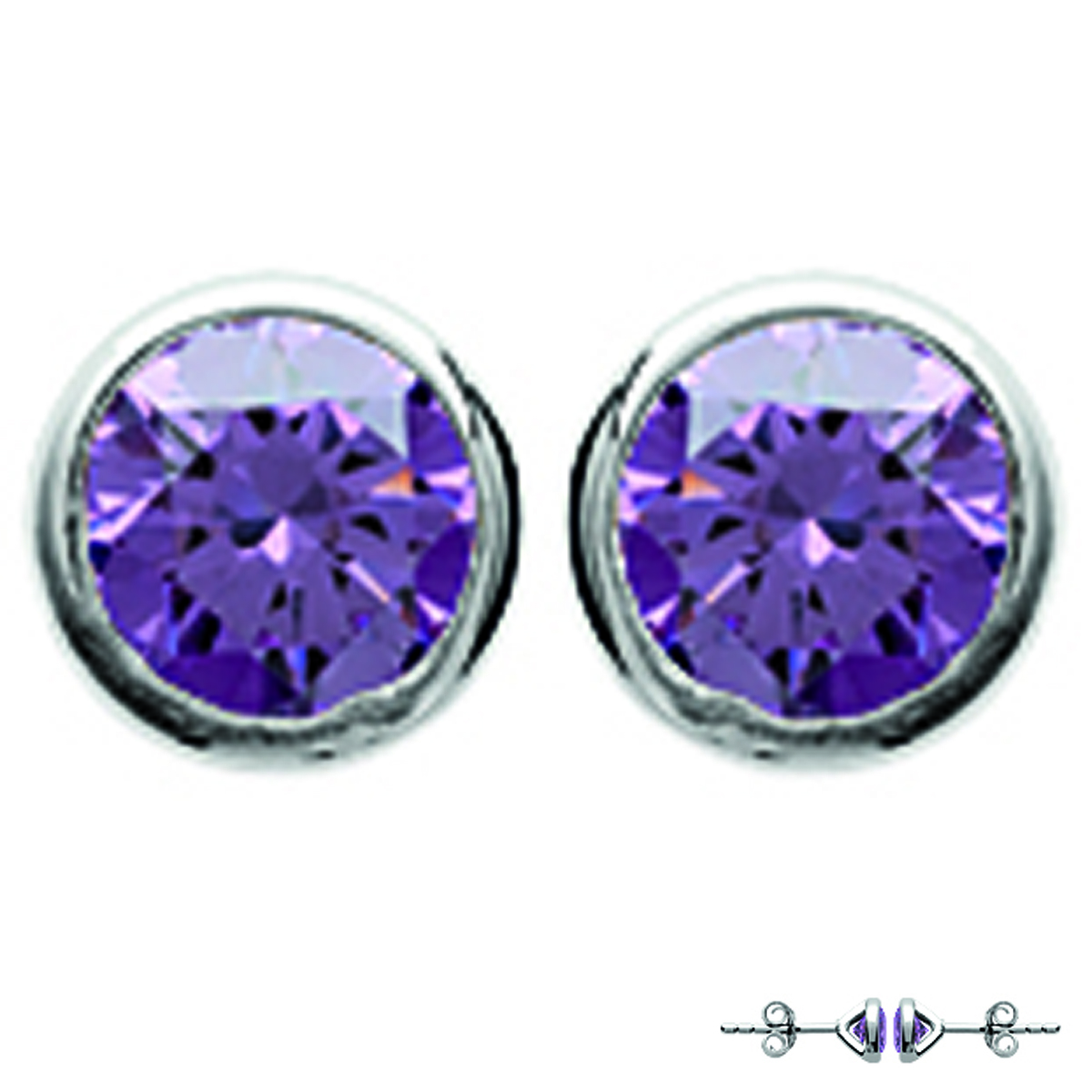 Boucles argent \'Unique\' améthyste argenté (rhodié) - 5 mm - [M1790]