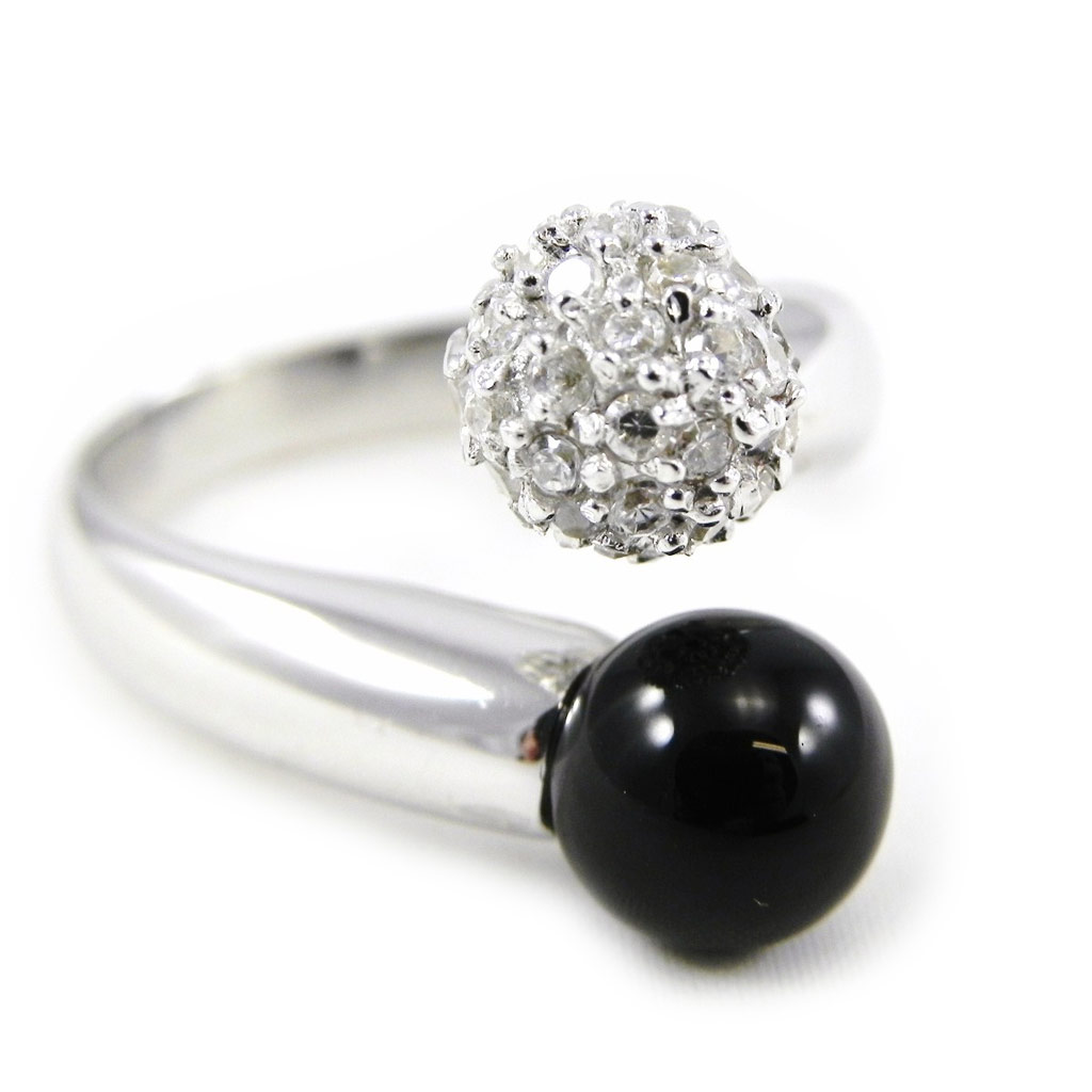 Bague Argent Toi & Moi \'Binome\' Noir Blanc - [F6384]