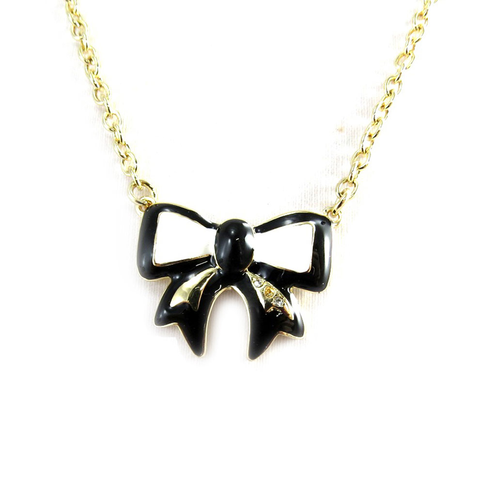 Collier créateur \'Noeud Romantique\' blanc noir doré - [M1979]