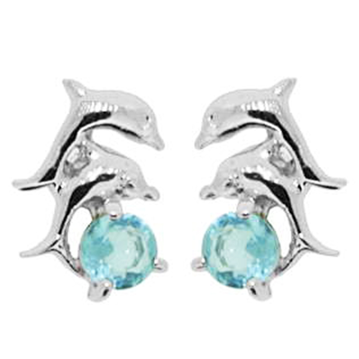 BO Argent \'Tendres Dauphins\' aquamarine argenté (rhodié) - 11x6 mm - [F6931]