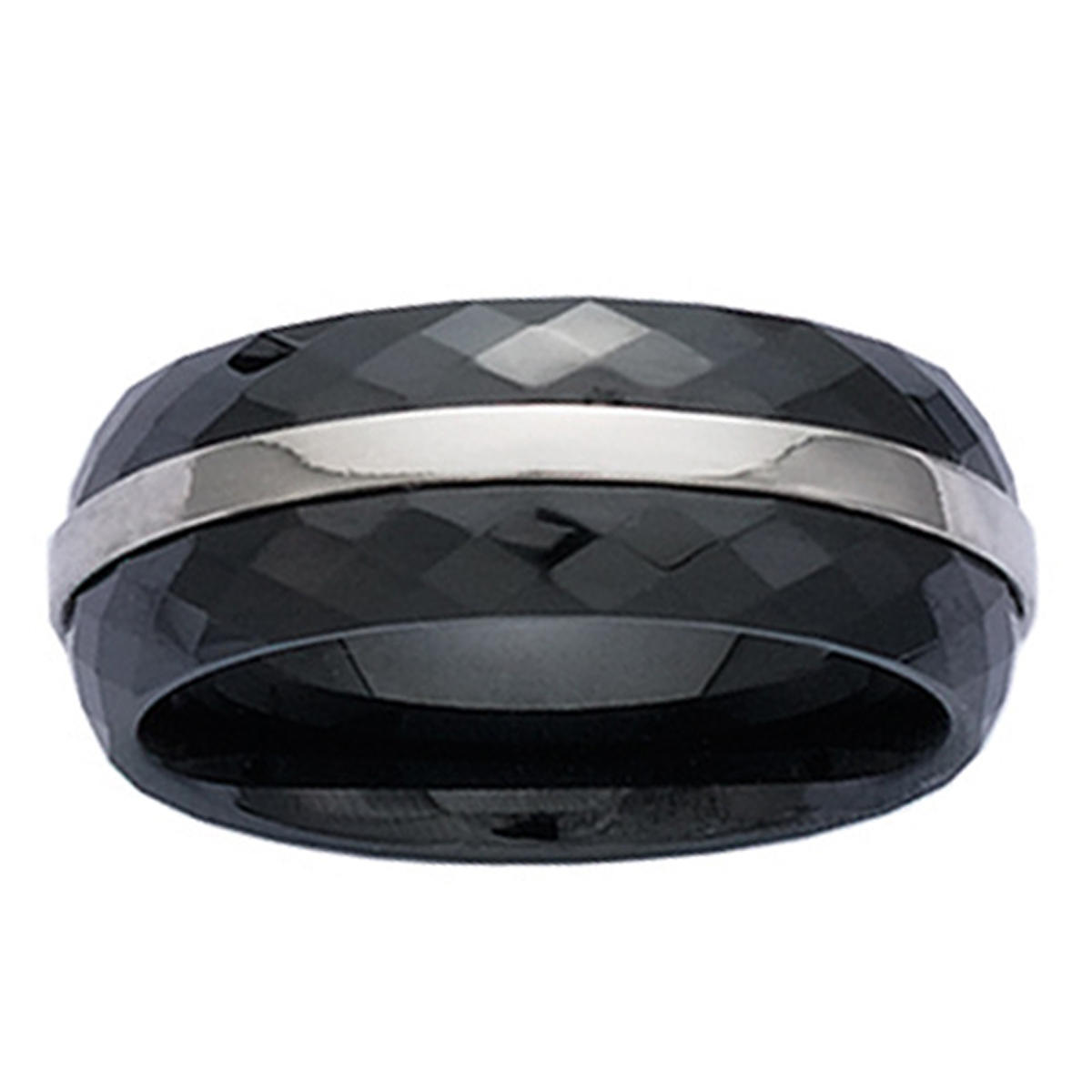 Bague Argent \'Peaceful\' céramique argenté (rhodié) - 8 mm - [K2561]