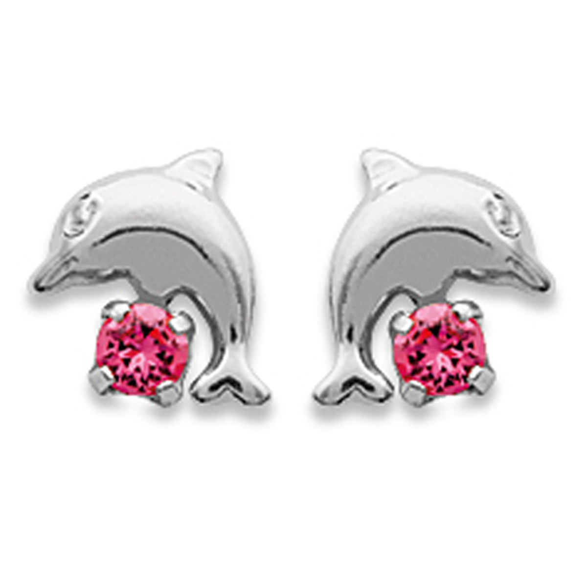 Boucles Argent \'Tendres Dauphins\' rose argenté - 9x10 mm - [J2824]