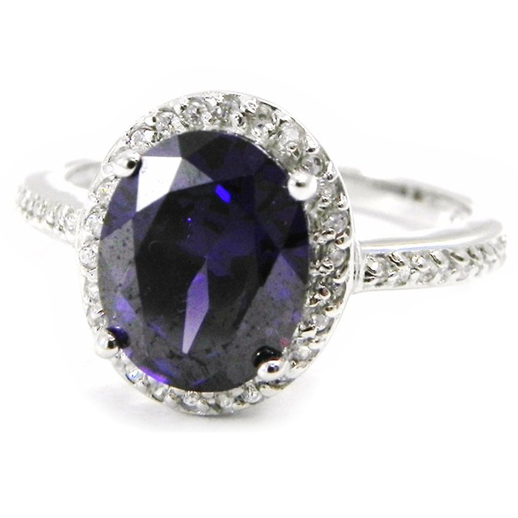 Bague Argent \'Celestina\' améthyste blanc argenté (rhodié) - 12x10 mm - [I3680]