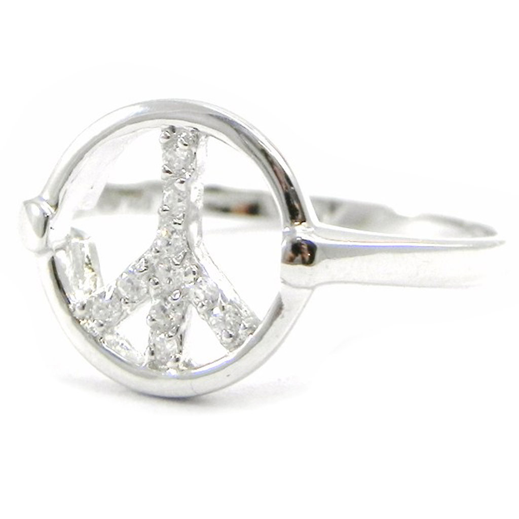 Bague Argent \'Peace\' blanc argenté (rhodié) - 11 mm - [I3714]