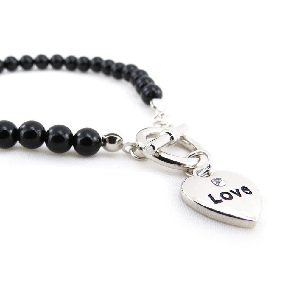 Bracelet fantaisie \'Love\' noir argenté - [J3619]