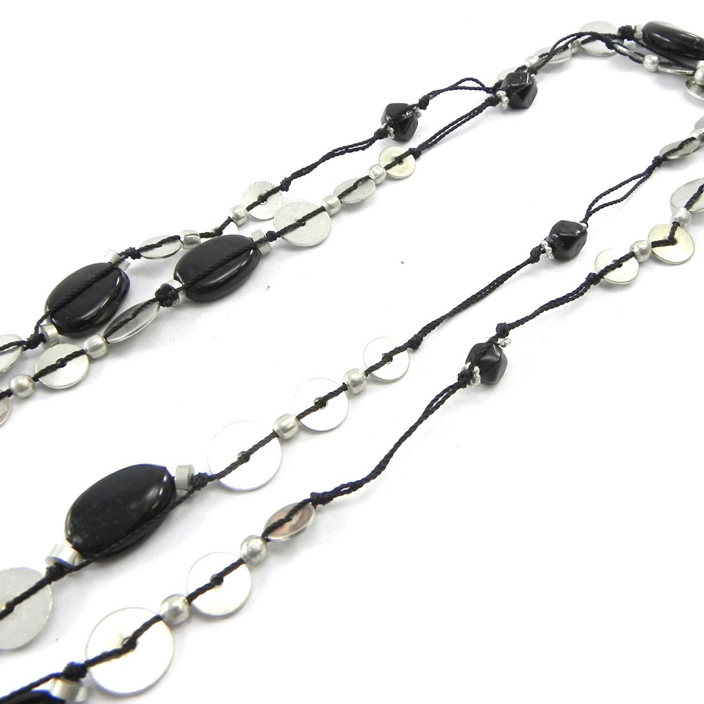 Sautoir Créateur \'Kilimanjaro\' noir argenté - [G5042]