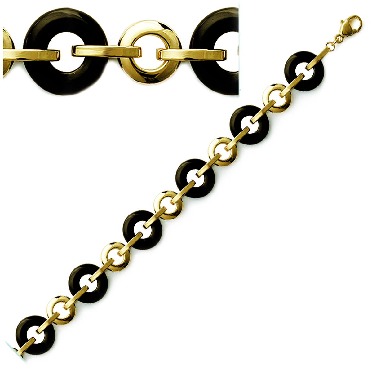 Bracelet Plaqué or \'Calypso\' noir doré - 185 cm 15 mm - [J3853]