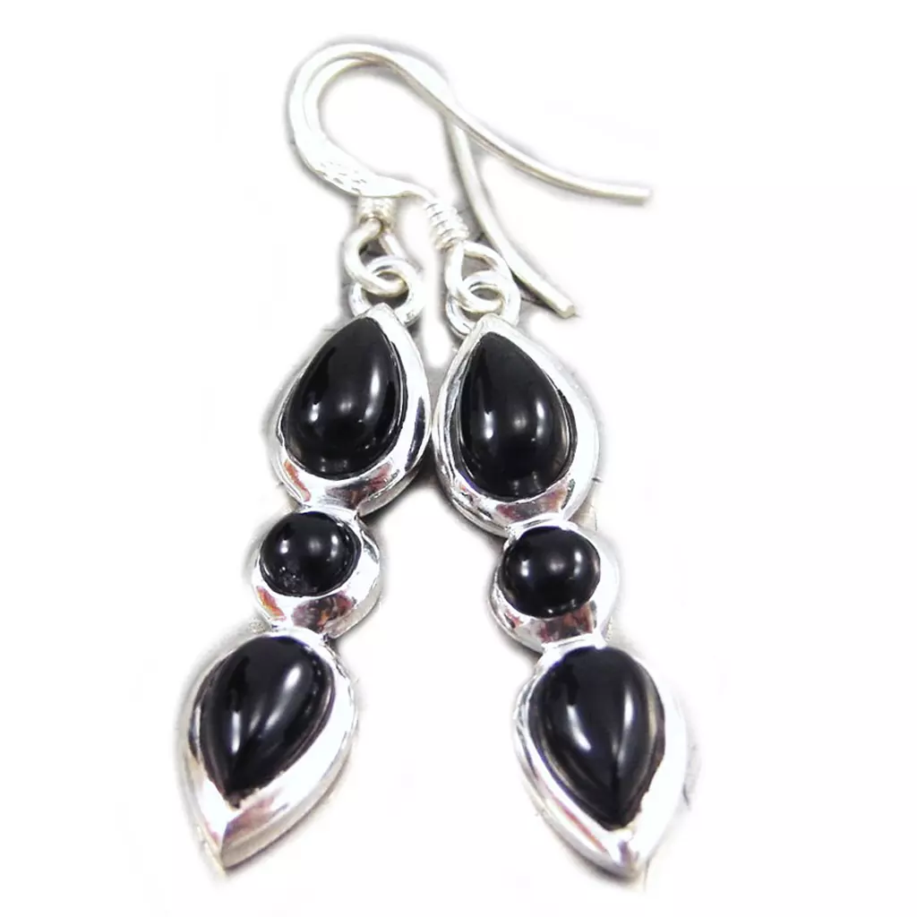 les trésors de lily Boucles Argent 'Charmes' onyx [G5379]