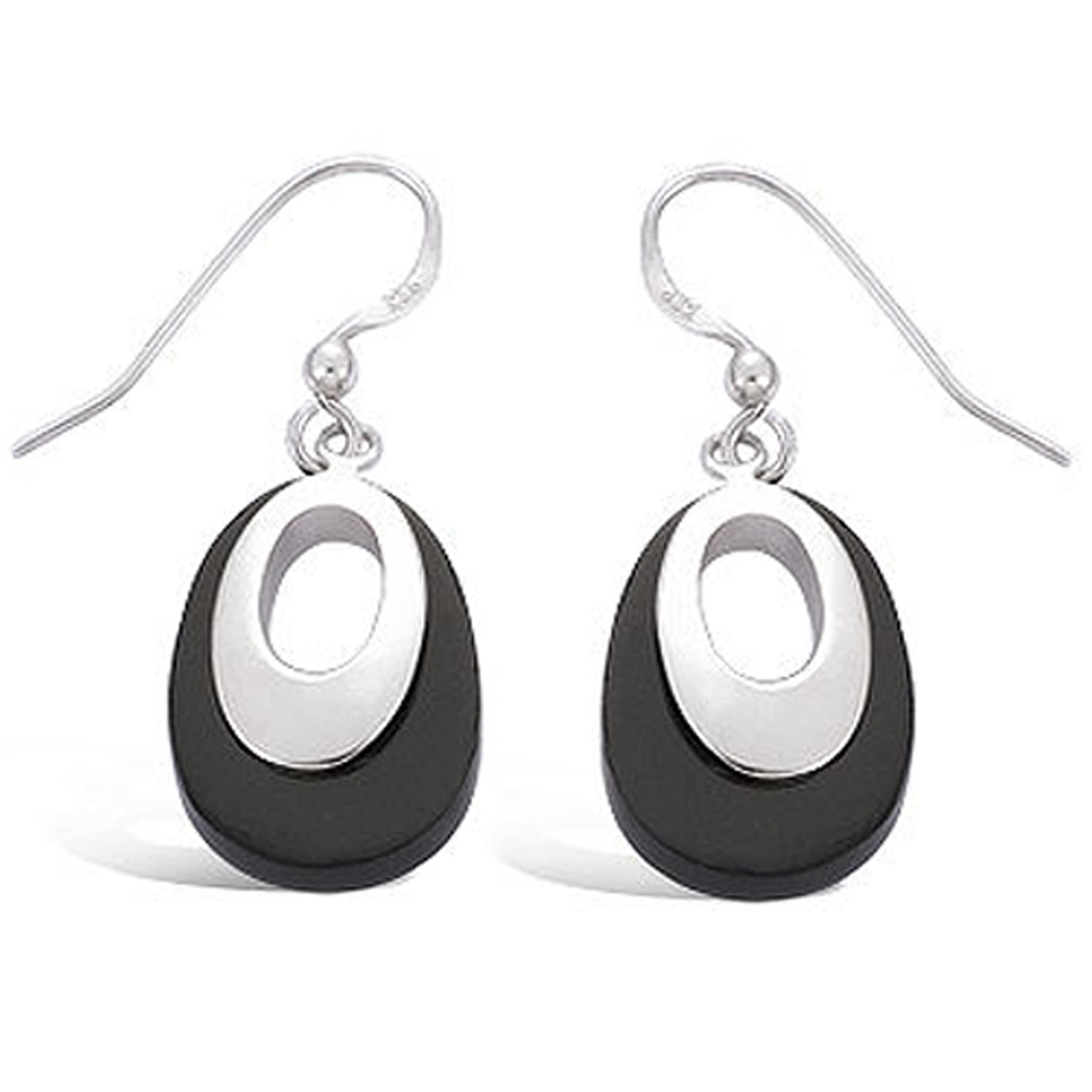 Boucles Argent \'Eva\' noir argenté (rhodié) - 25x15 mm - [G5571]
