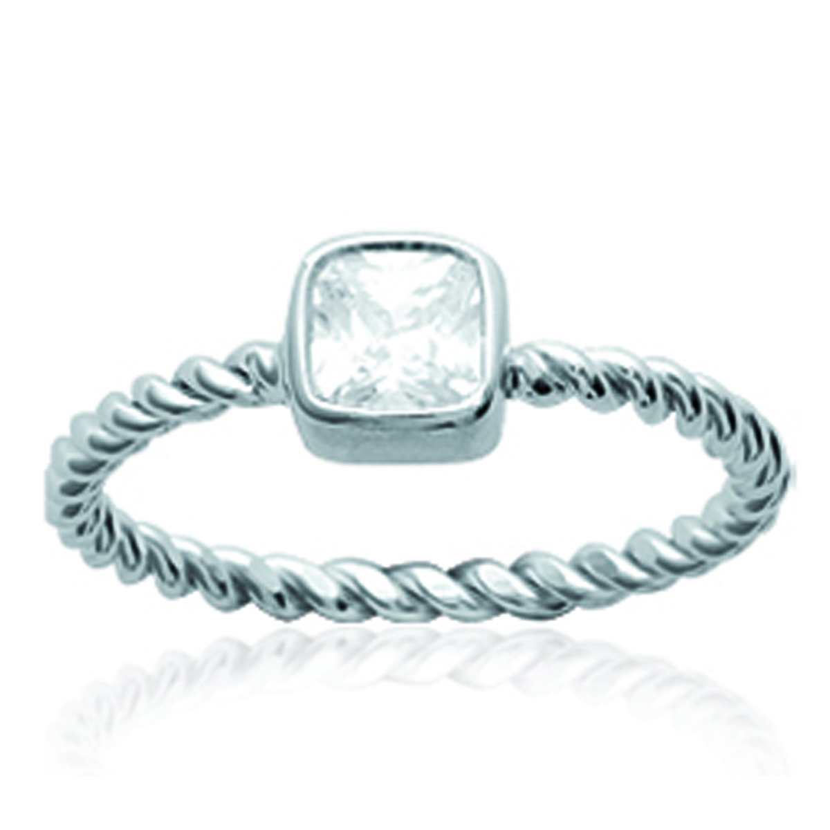 Bague Argent \'Unique\' blanc argenté (rhodié) - 6x6 mm - [K3347]