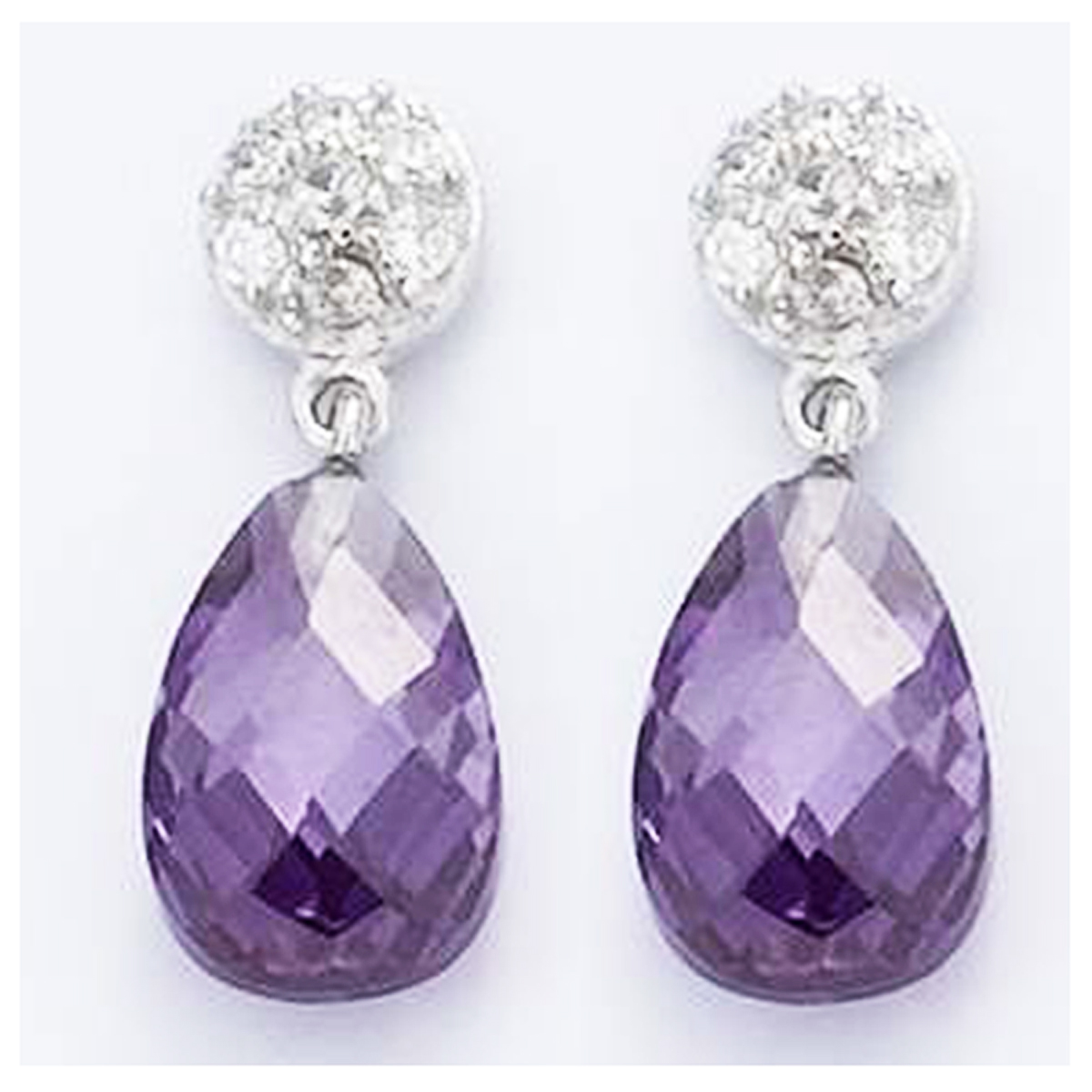 Boucles Argent \'Celestina\' améthyste argenté (rhodié) - 20x8 mm - [I4046]