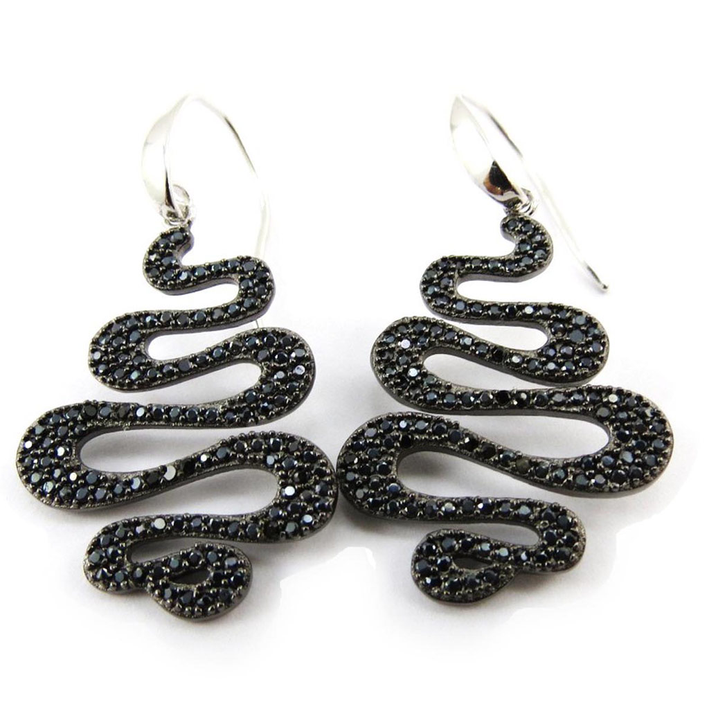 Boucles Argent \'Tentation\' noir  - [J4085]