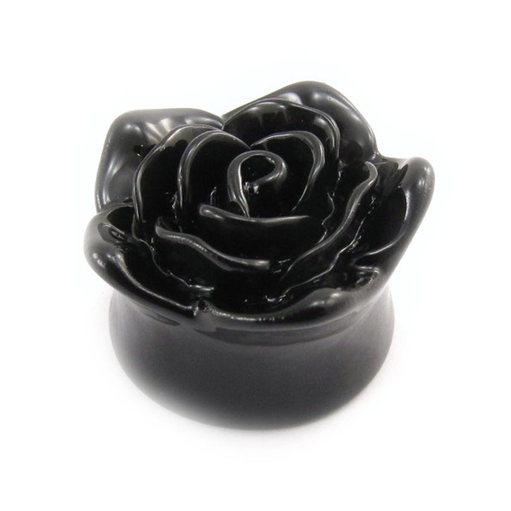 Plug acrylique \'Rose\' noir 20 mm - [J4112]