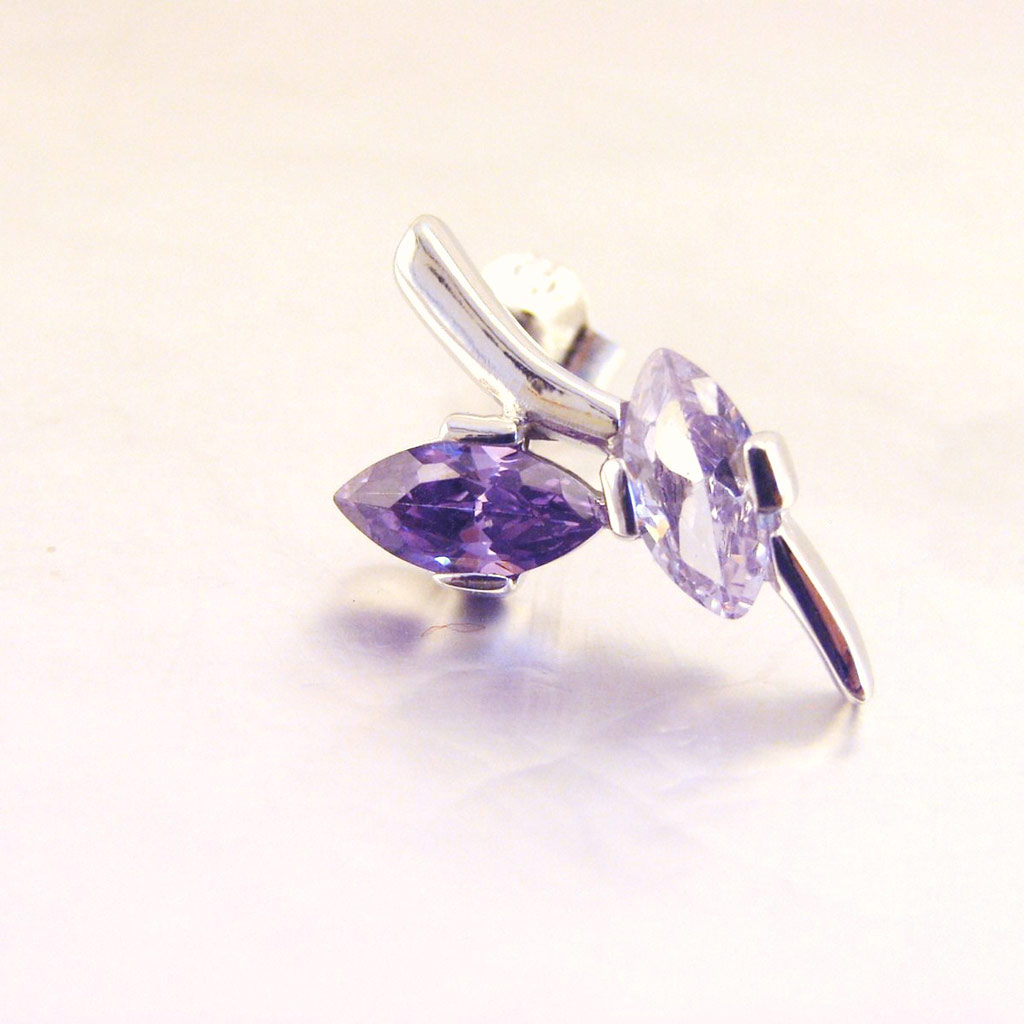 Boucles Argent \'Delicate\' Mauve argenté (rhodié) - 11x20 mm - [E9681]