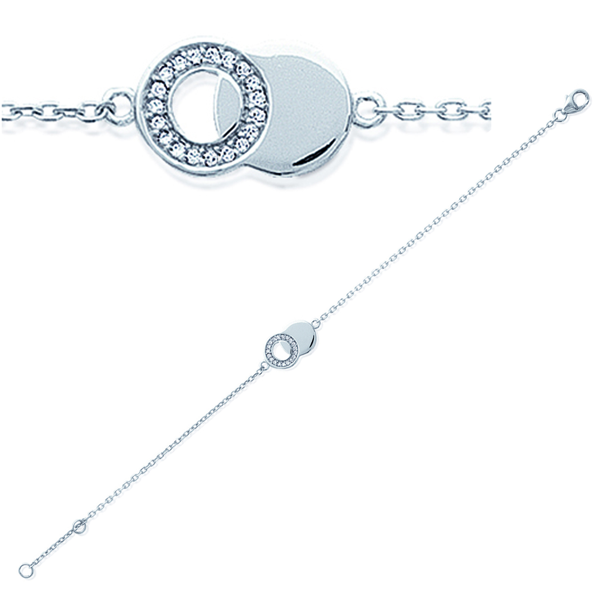 Bracelet Argent \'Déesse\' blanc argenté (rhodié) - 12x8 mm - [I4317]