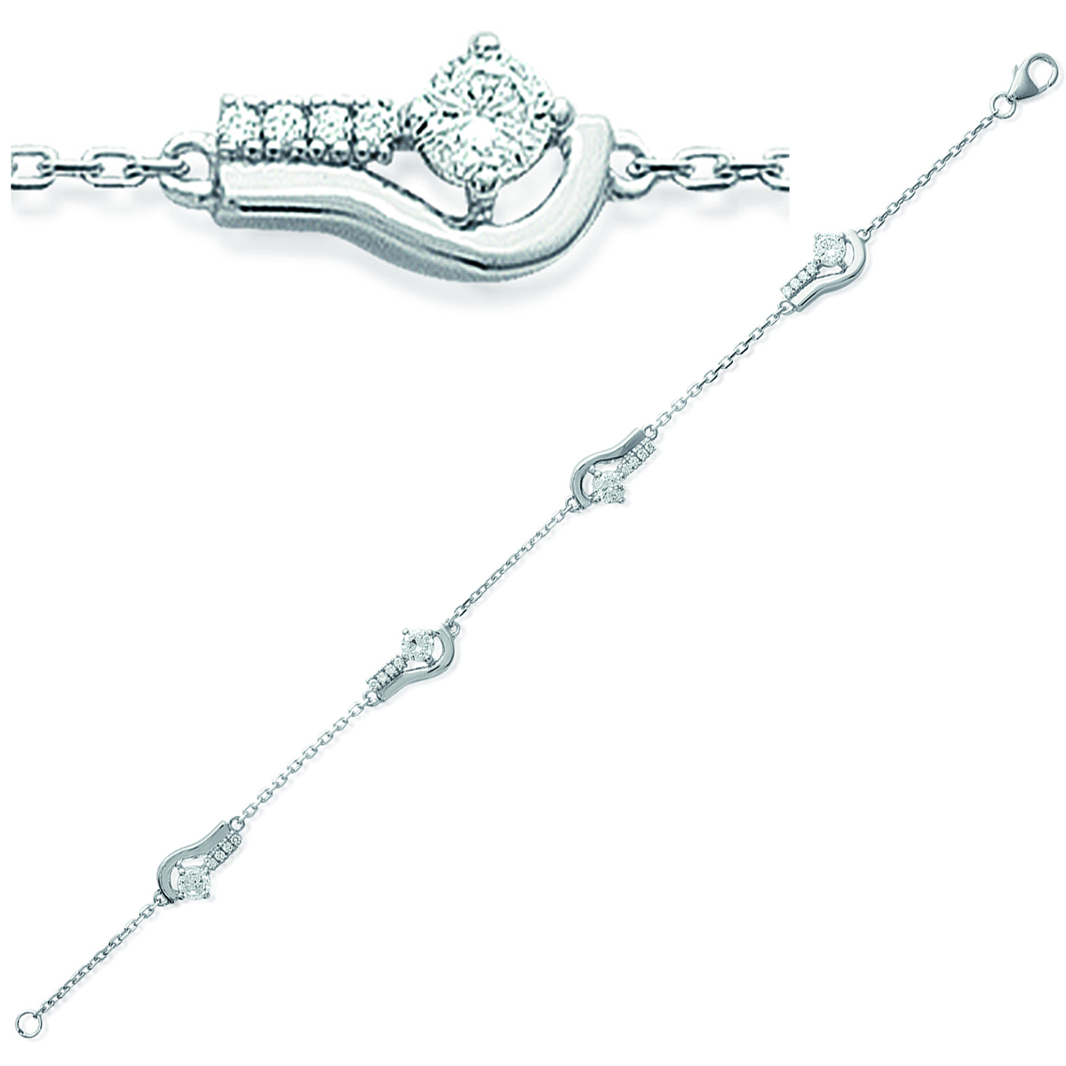 Bracelet Argent \'Déesse\' blanc argenté (rhodié) - 7 mm - [I4705]