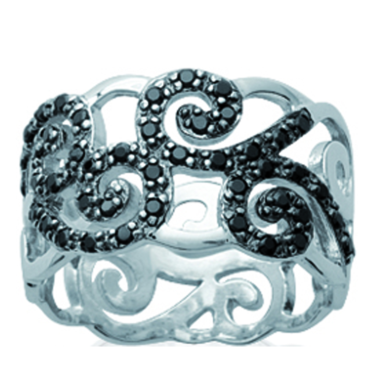 Bague Argent \'Romy\' Noir Blanc (rhodié) - 12 mm - [H6288]