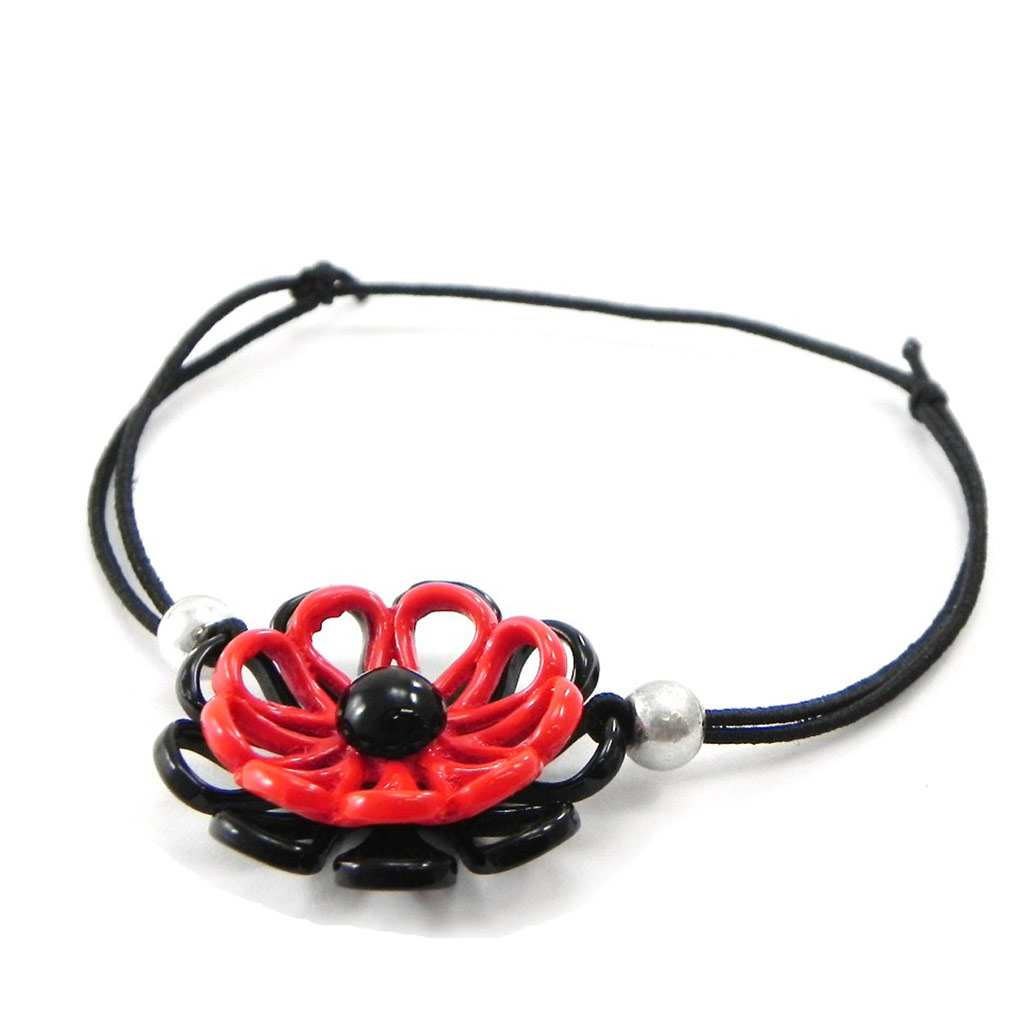 Bracelet Créateur \'Marguerite\' rouge noir - [I4889]
