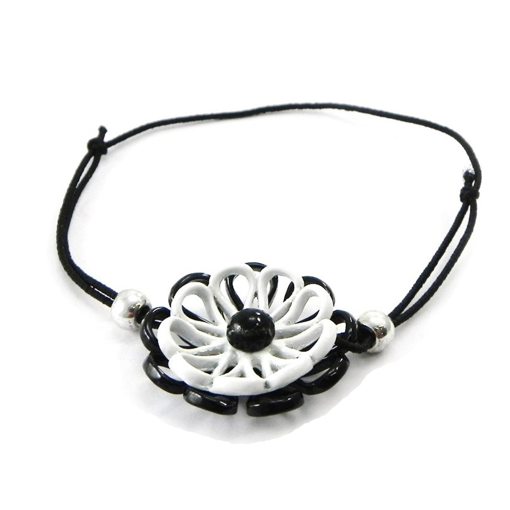 Bracelet Créateur \'Marguerite\' noir blanc - [I4890]