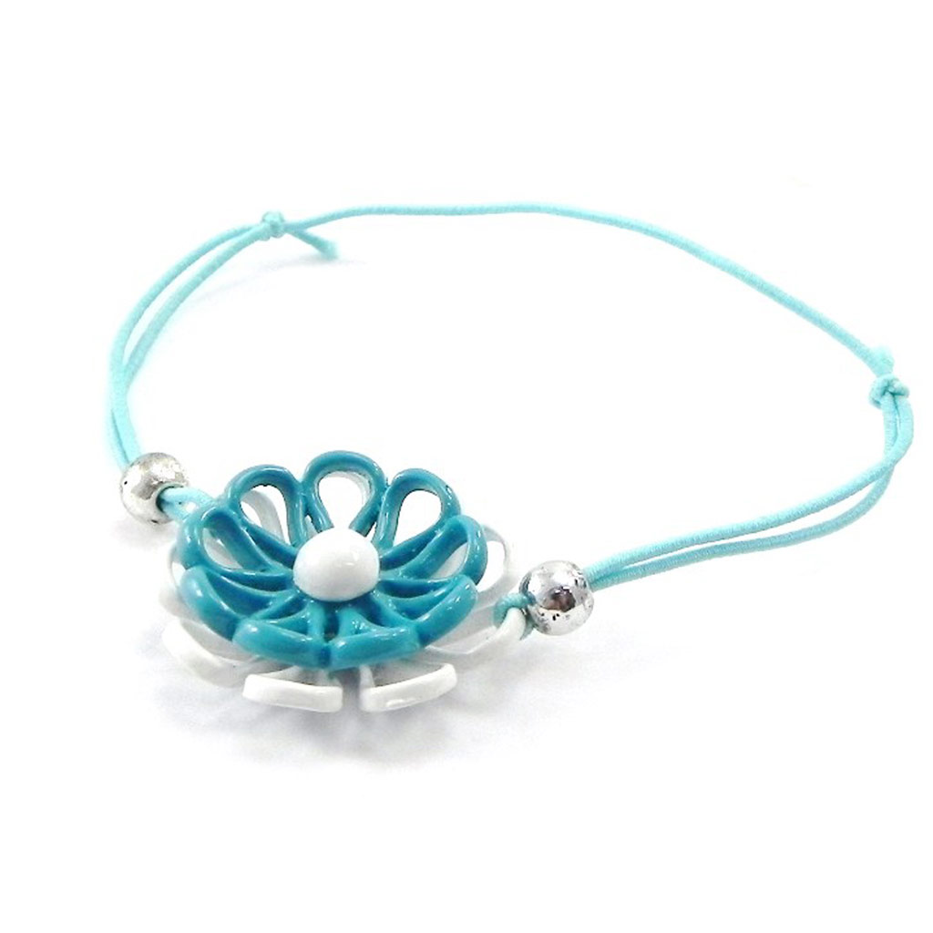Bracelet Créateur \'Marguerite\' turquoise blanc - [I4891]