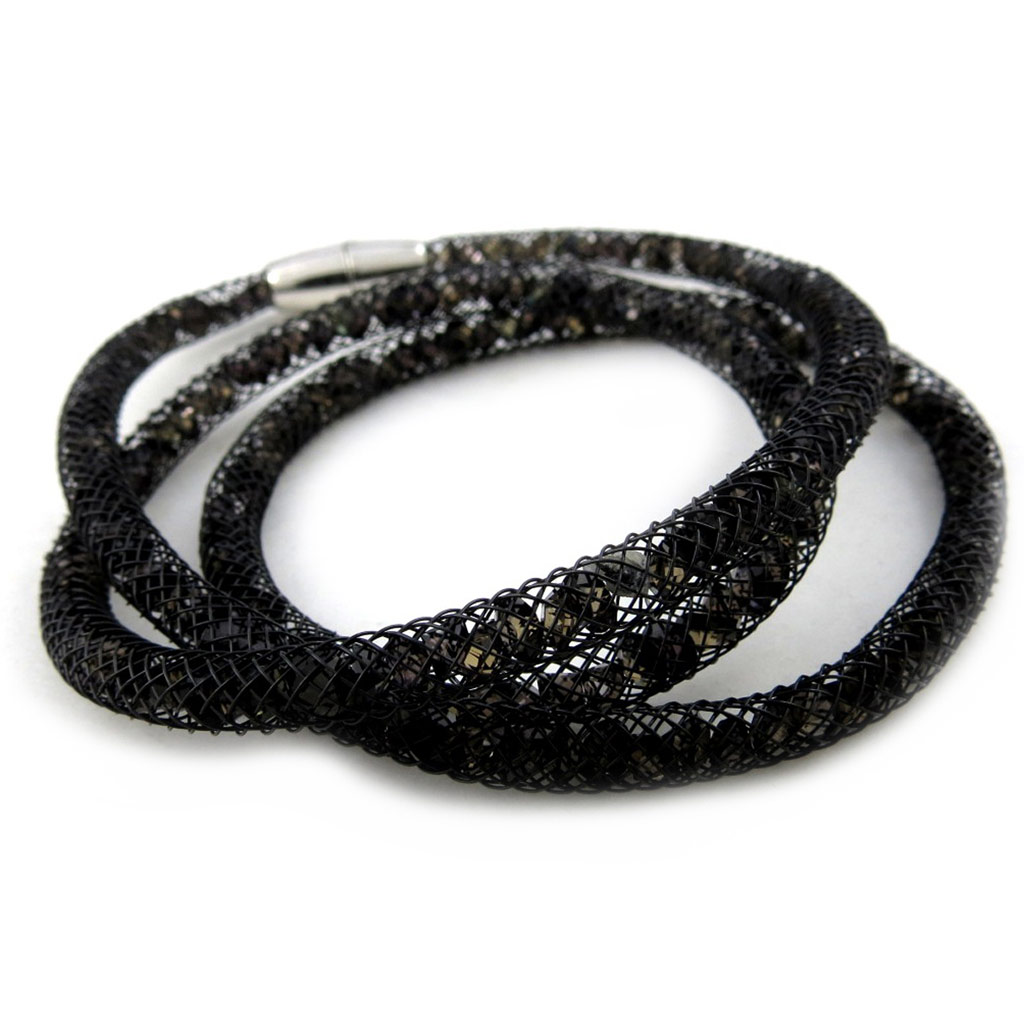 Bracelet Créateur \'Joyaux\' noir (3 rangs, 5 mm) - [M4110]