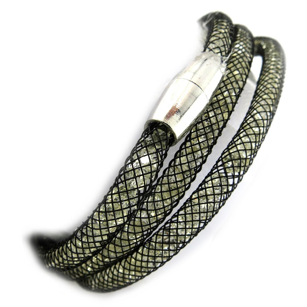 Bracelet Créateur \'Joyaux\' noir blanc (3 rangs, 5 mm) - [M4112]