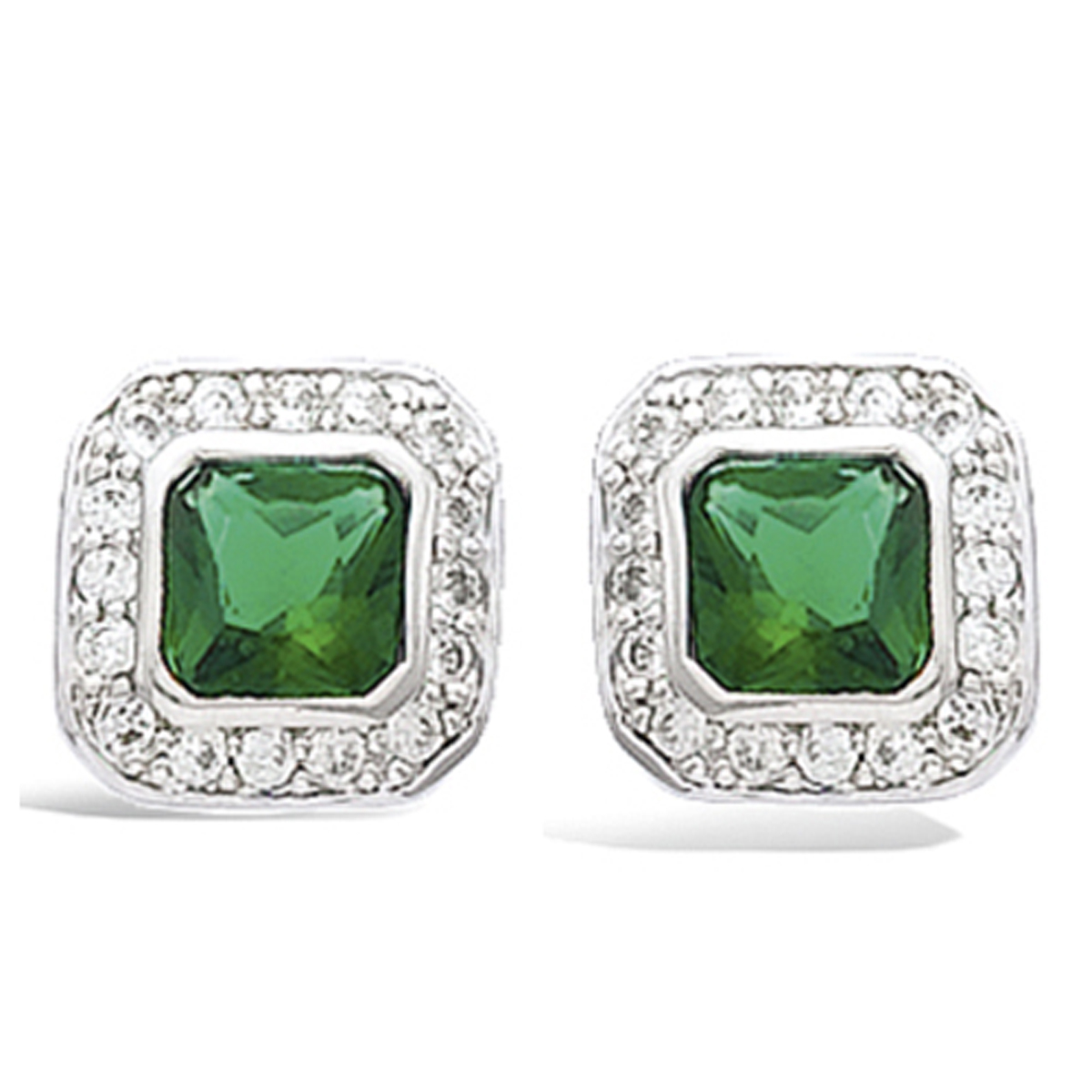 Boucles Argent \'Sissi\' vert blanc argenté (rhodié) - 10 mm - [J5328]