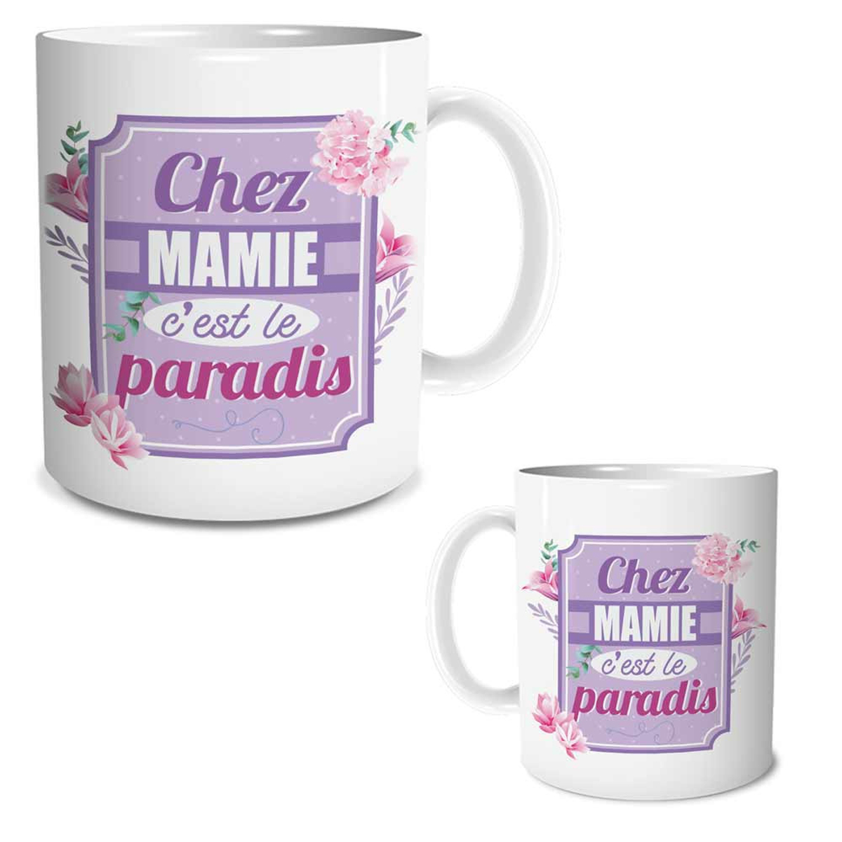 Mug céramique \'Messages\' violet (Chez Mamie c\'est la paradis) - 95x80 mm - [R1625]