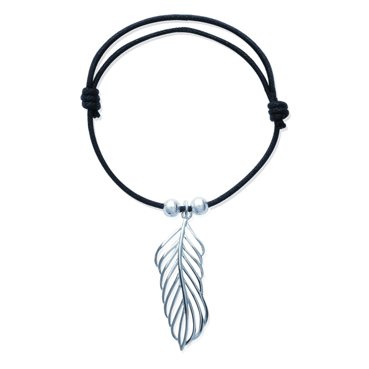 Bracelet Argent \'Plume Indienne\' noir argenté - 15x40 mm - [I5394]