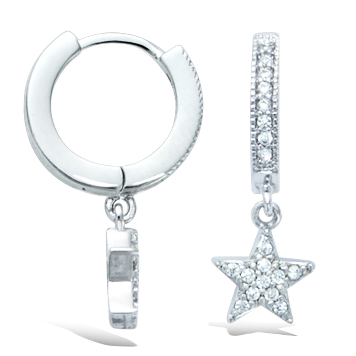 Créoles Argent \'Une Etoile est Née\' blanc argenté (rhodié) - 12 mm, 7x7 mm - [R1720]