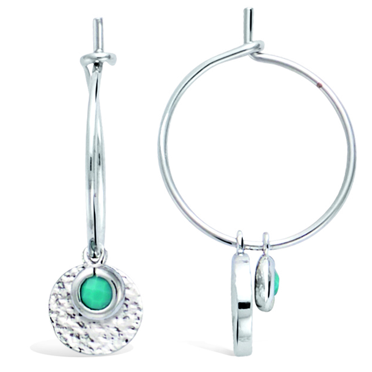 Créoles Plaqué Or \'Cleopatra\' turquoise argenté rhodié - 14 mm, 8 mm - [R1725]