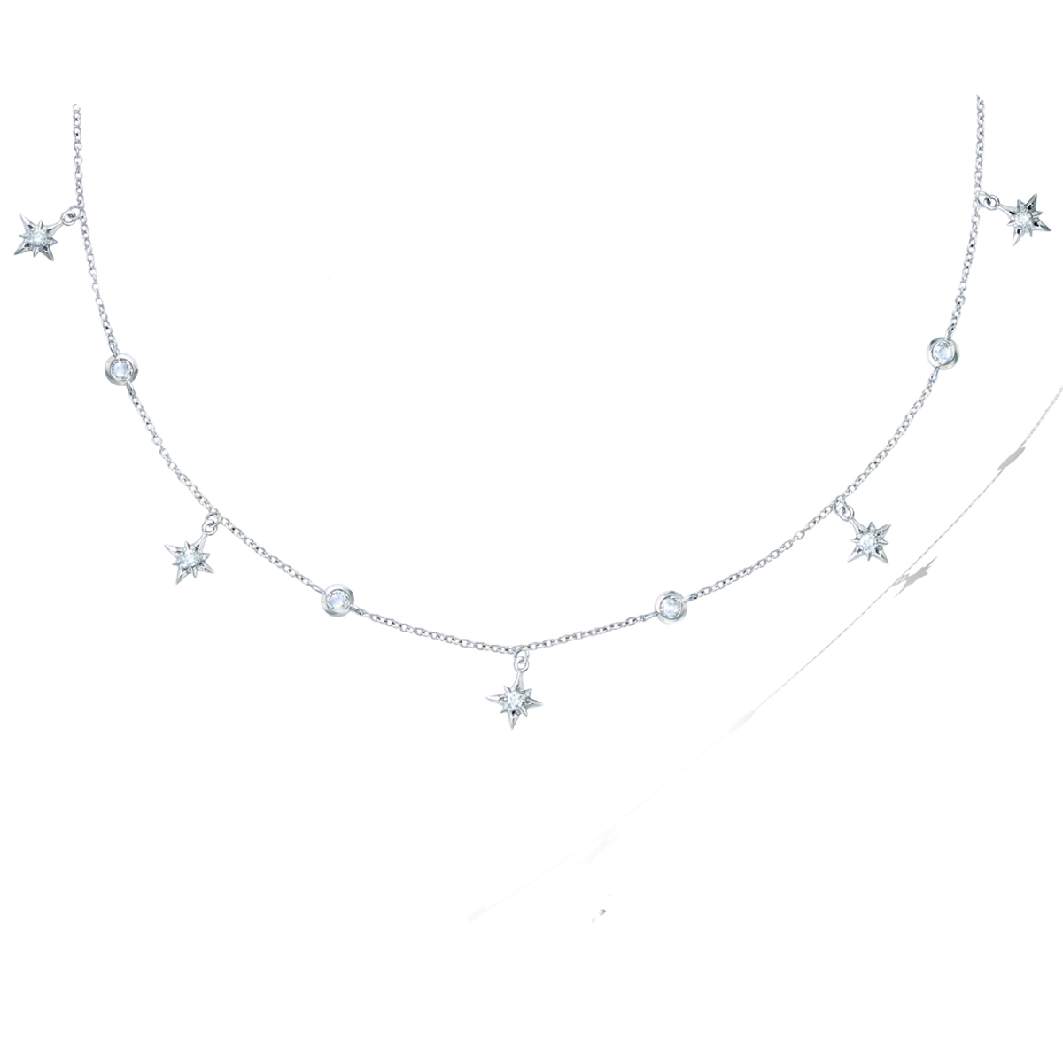 Collier ras du cou argent \'Une Etoile est Née\' blanc argenté (rhodié) - 8 mm - [R1738]