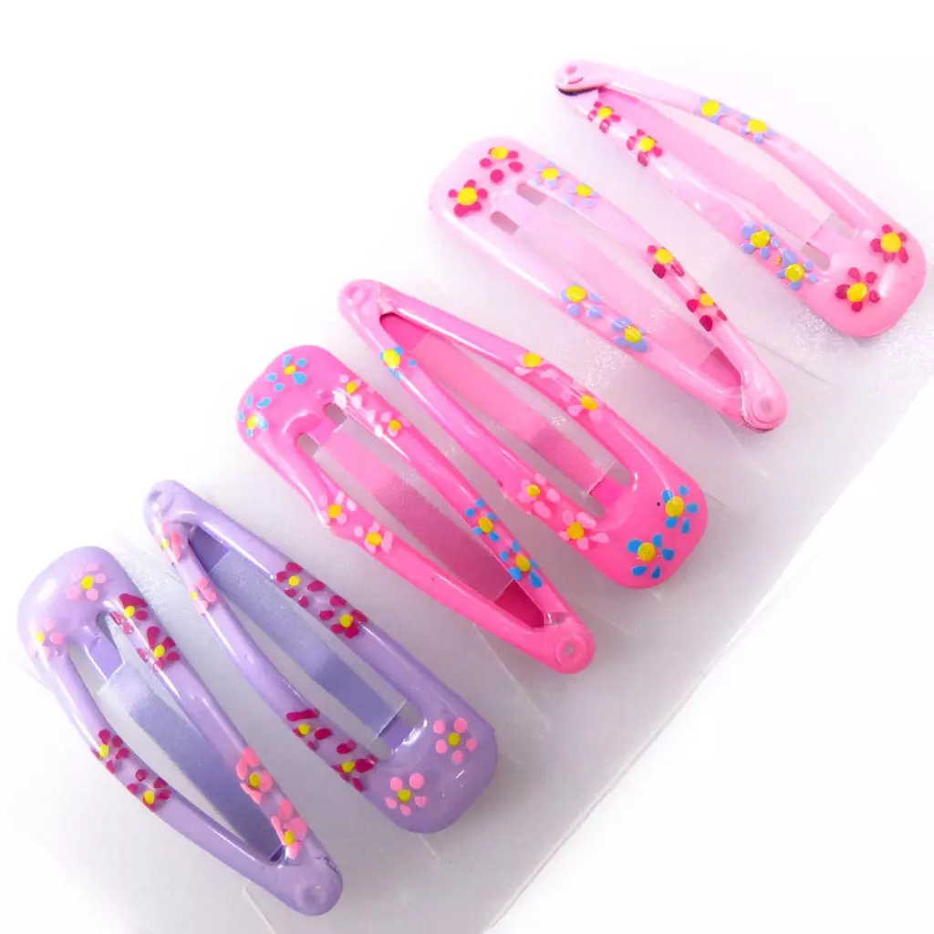 les trésors de lily Set 6 barrettes 'Coloriage' rose mauve (4 cm) [J5823]