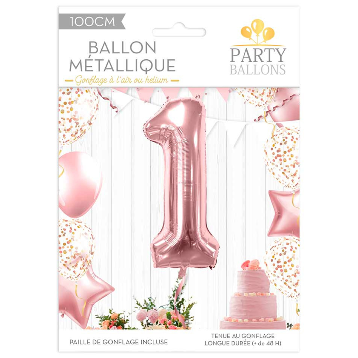 Ballon métallique \'Chiffre 1\' rosé - 1 m - [R1832]