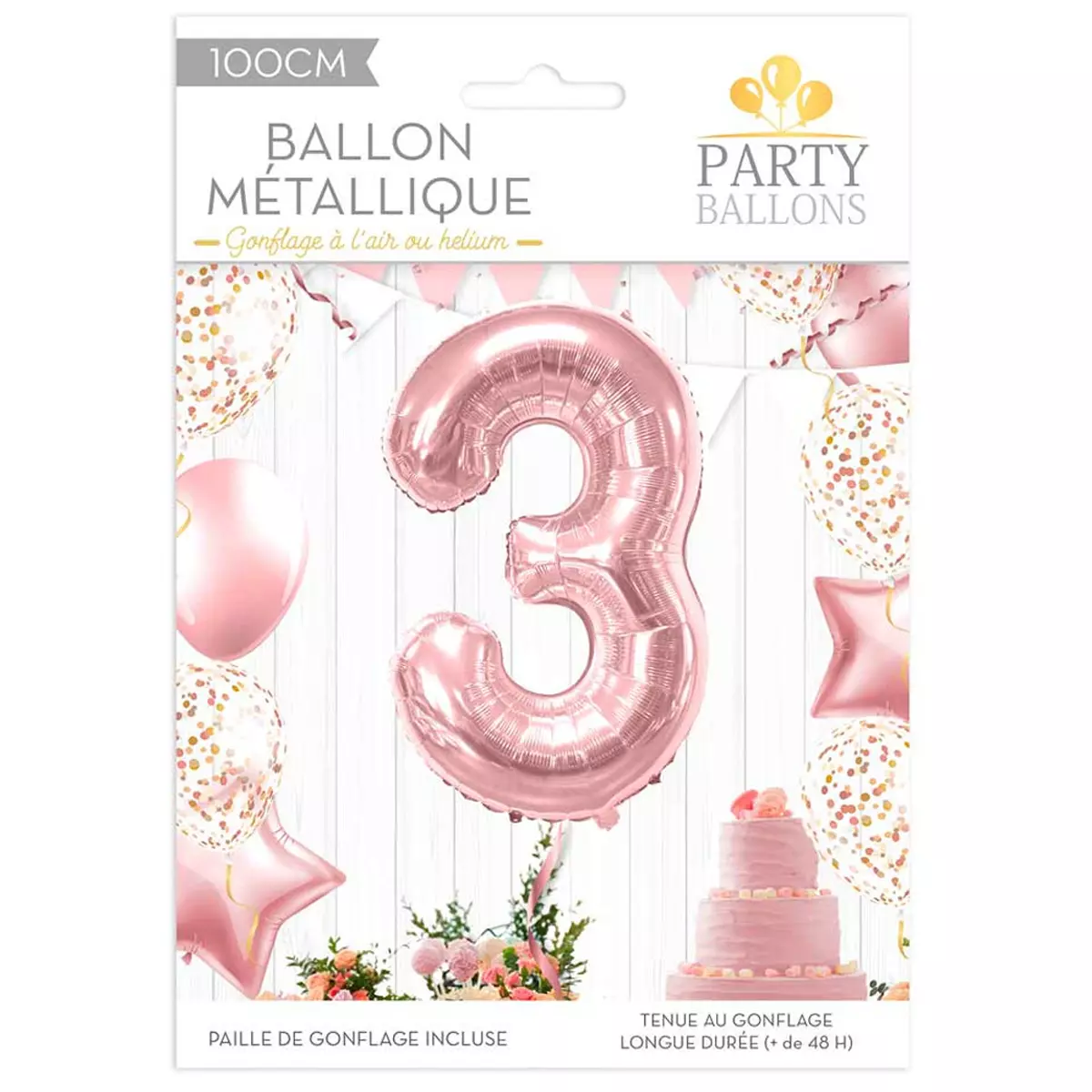 les trésors de lily Ballon métallique 'Chiffre 3' rosé 1 m [R1834]