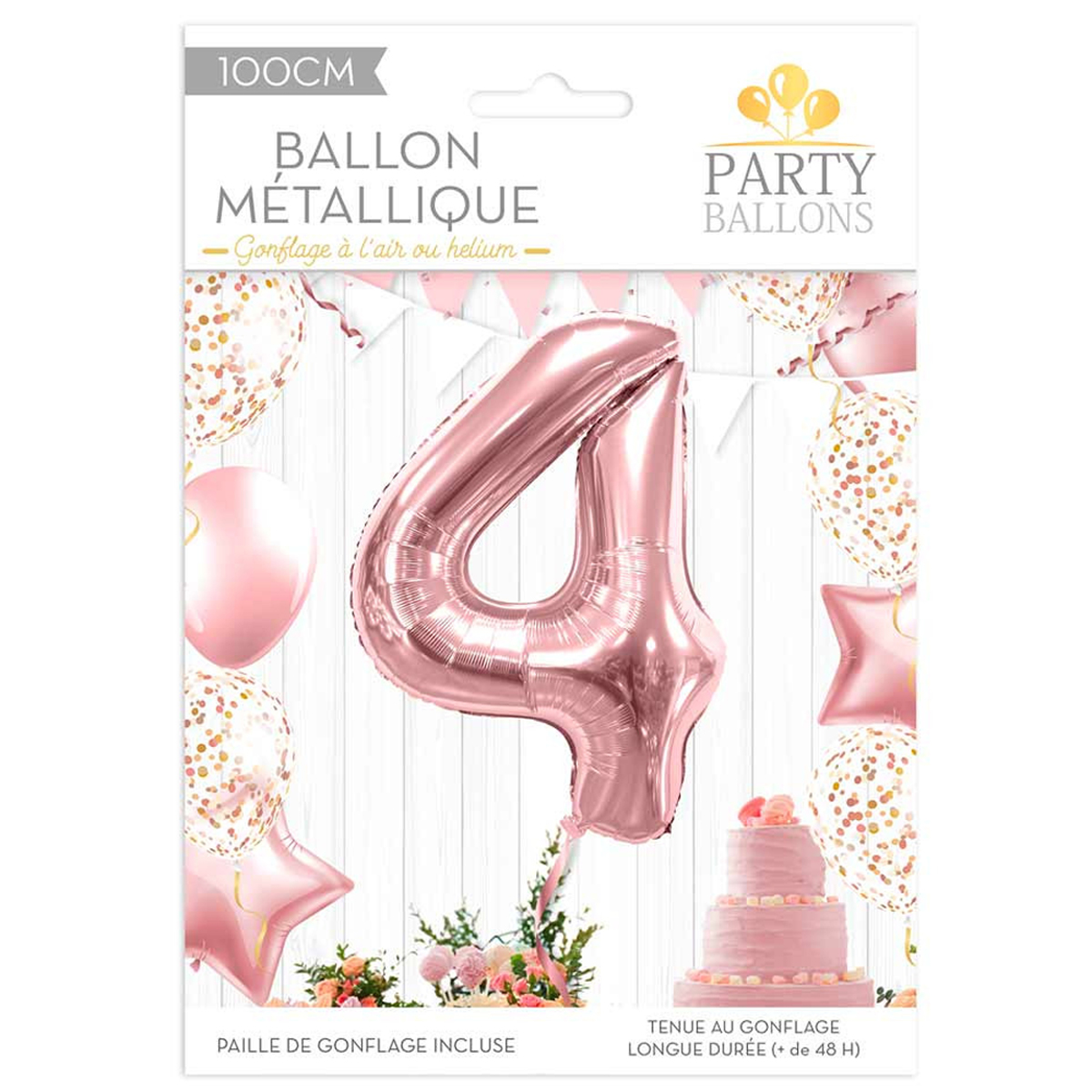 Ballon métallique \'Chiffre 4\' rosé - 1 m - [R1835]