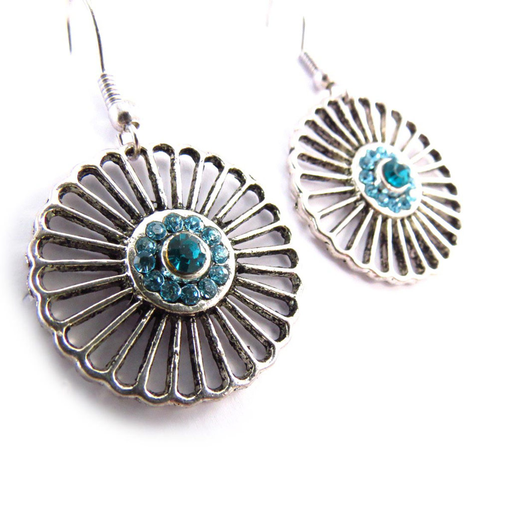 Boucles Créateur \'Les Souvenirs du Passé\' turquoise argenté - [J5986]