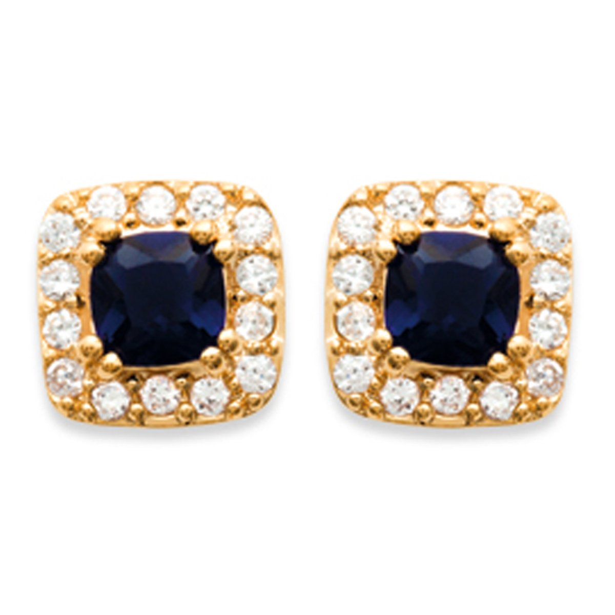 Boucles plaqué or \'Victorina\' saphir blanc doré - 9x9 mm - [J6047]