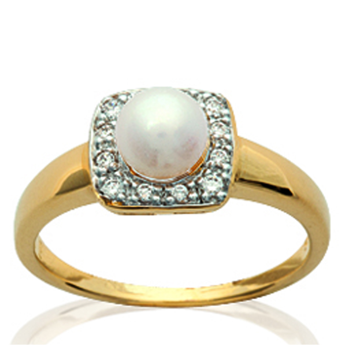 Bague Plaqué Or \'Catherine\' blanc doré - 10x10 mm - [I8073]