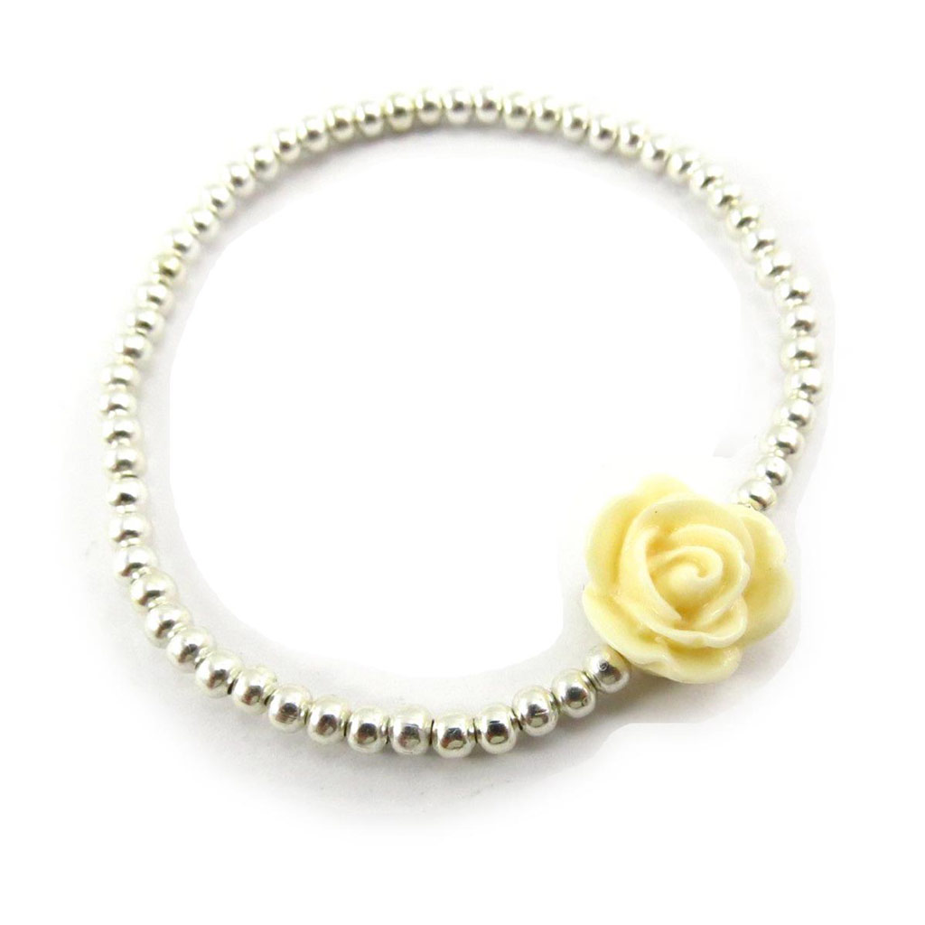 Bracelet créateur \'Rosa Romantica\' ivoire argenté - [J6655]