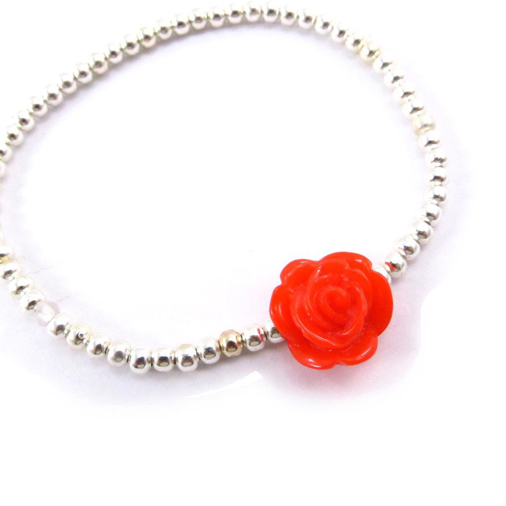 Bracelet créateur \'Rosa Romantica\' rouge argenté - [J6656]